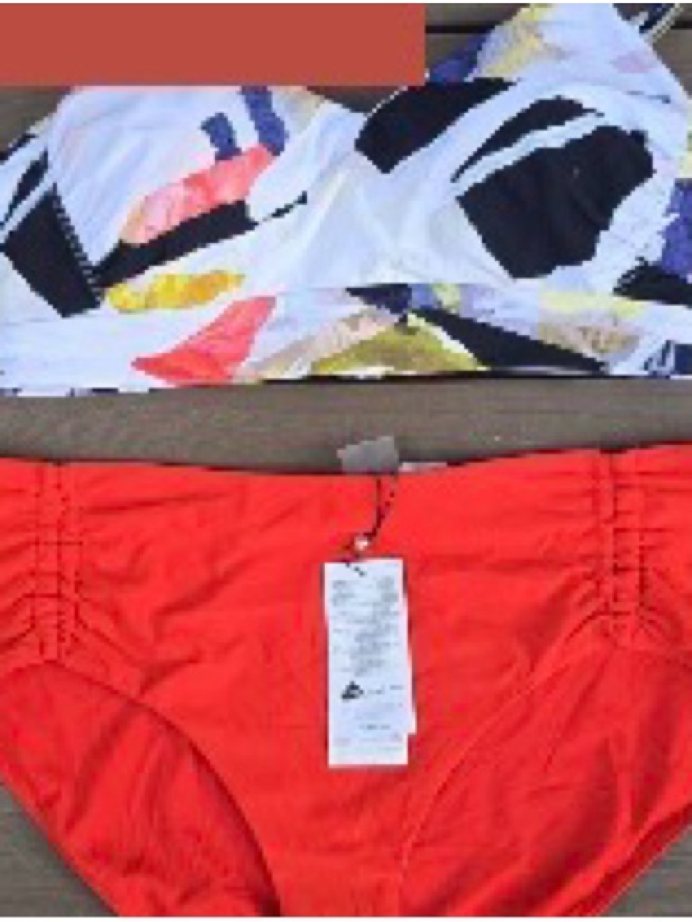 CALIA Women's Collage Rouched Strappy Top W/red Tie Front Bikini Sz XL New